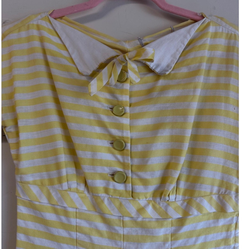 Vintage 40s 50s yellow striped Peter Pan collar dress - Picture 8 of 10